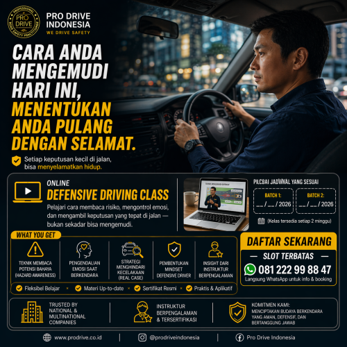 Defensive driving online training Pro Drive Indonesia dengan peserta kelas virtual meningkatkan keselamatan berkendara dan manajemen risiko perusahaan