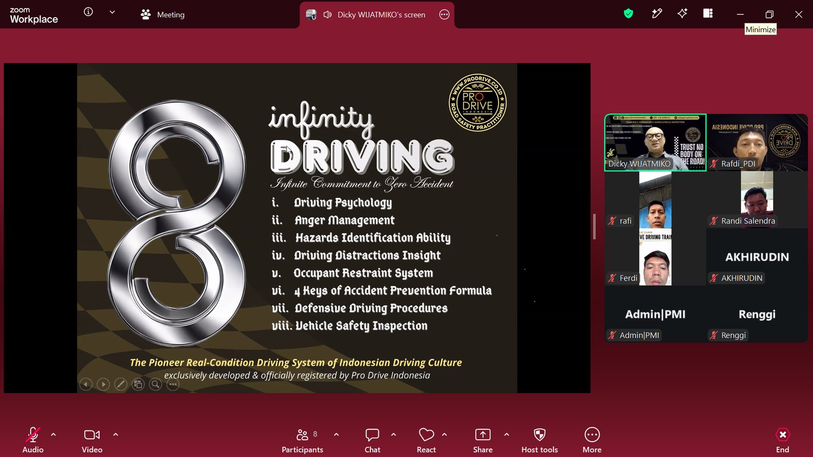 Materi INFINITY DRIVING dalam Online Public Class Defensive Driving Training Batch 10