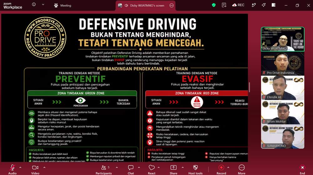 Materi defensive driving preventif dan evasif dalam Online Defensive Driving Training PT SOFOCO