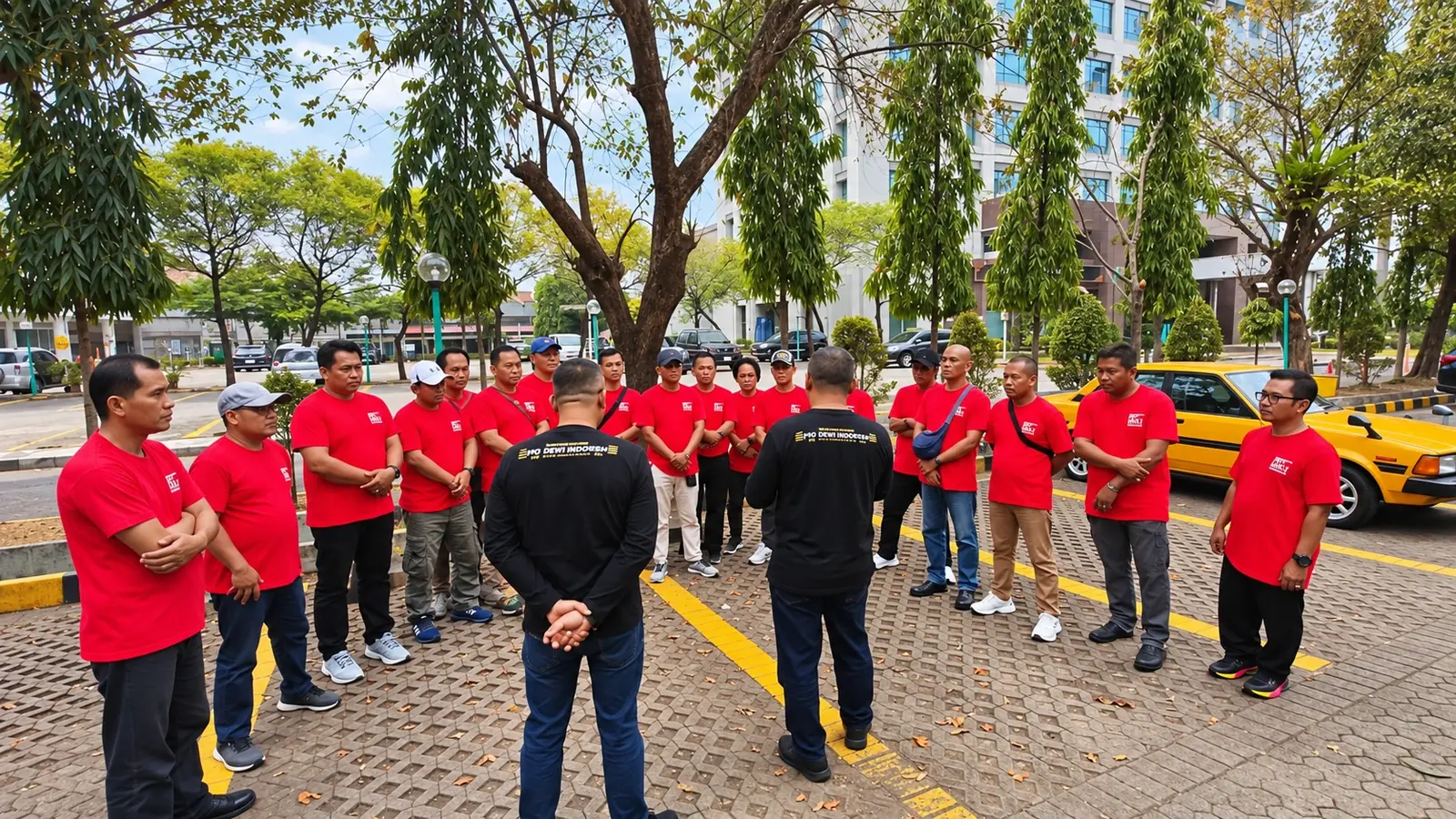 Dokumentasi pengarahan kelompok peserta Defensive Driving Training PT ANTAM (Persero) Tbk Batch 2 di area luar ruangan