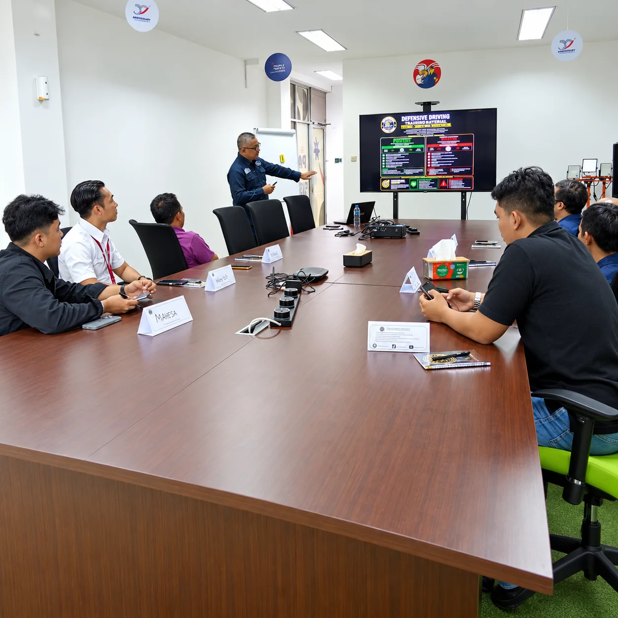 Instruktur Pro Drive Indonesia memaparkan materi defensive driving kepada peserta PT Sodexo Sinergi Indonesia
